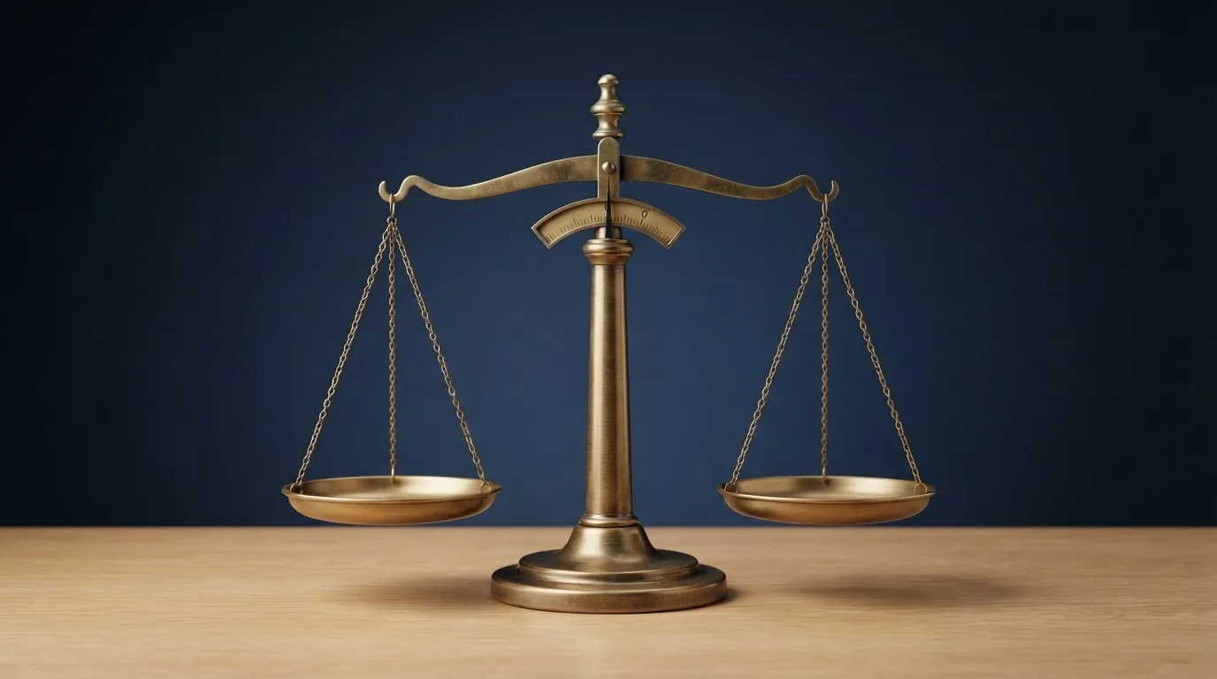O balanță de alamă pe un birou de lemn, în lumina piezișă a unei ferestre înalte — casinouri online în romania